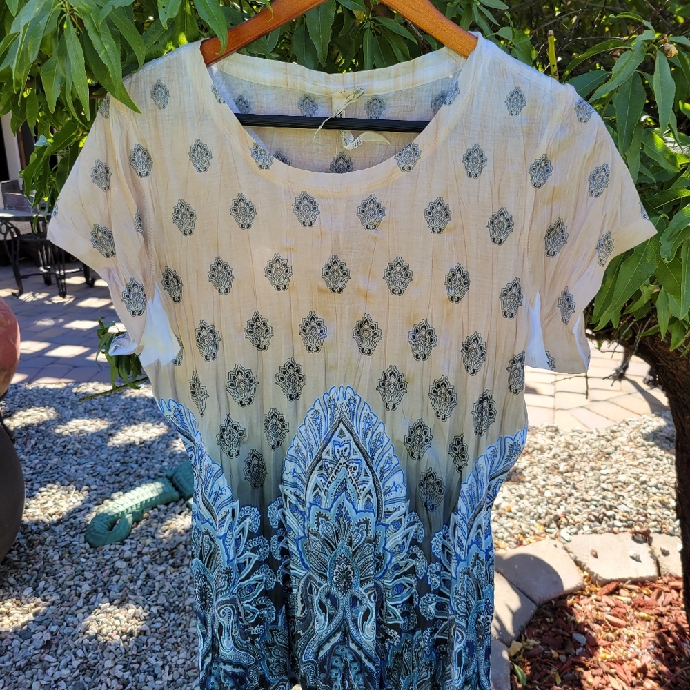 Boho Floral Print Seven7 Ladies Blouse with Ombre Design Size Large - Picture 1 of 7